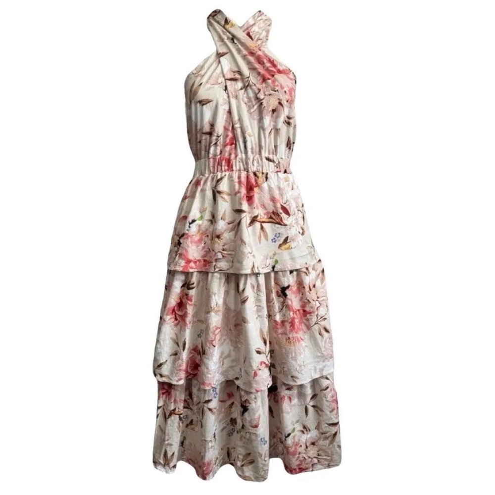 EXPRESS Floral Halter Neck Tiered Dress